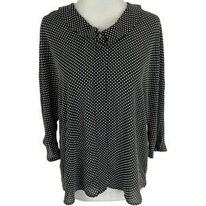 Zara Polka Dot Keyhole Back Collared Button Down Blouse Black White Size Small